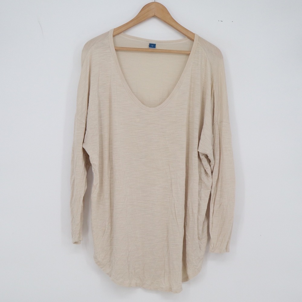 Old Navy Top Womens XL Luxe Beige Slub Knit V-Neck Long Sleeve Relaxed Excellent